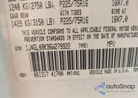 2006 Jeep Liberty Sport z USA, uszkodzony, nr VIN 1J4GL48K96W279922